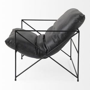30" Black Faux Leather Distressed Wingback Chair