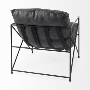 30" Black Faux Leather Distressed Wingback Chair
