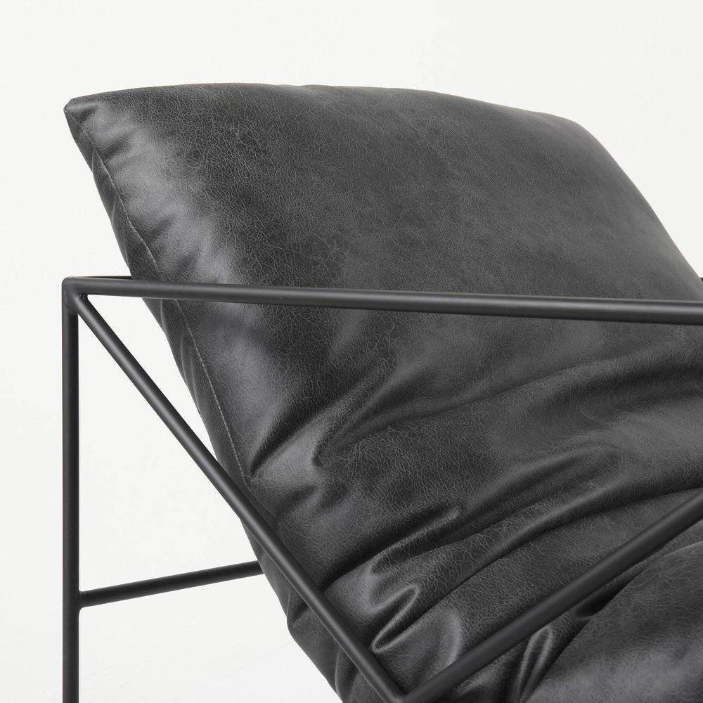 30" Black Faux Leather Distressed Wingback Chair