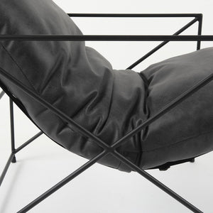 30" Black Faux Leather Distressed Wingback Chair
