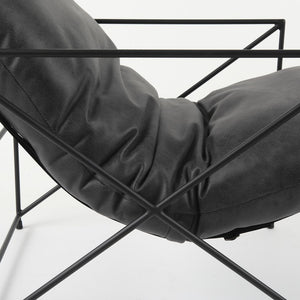 30" Black Faux Leather Distressed Wingback Chair