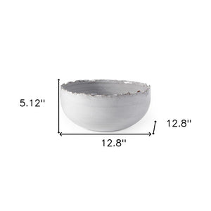 13" White Ceramic Torn Edge Round Centerpiece Bowl