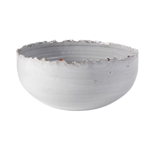 13" White Ceramic Torn Edge Round Centerpiece Bowl