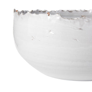 13" White Ceramic Torn Edge Round Centerpiece Bowl