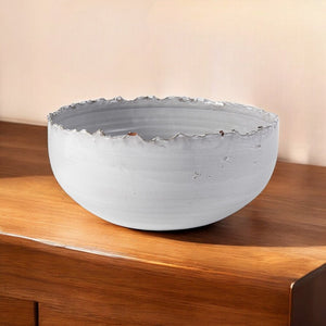 13" White Ceramic Torn Edge Round Centerpiece Bowl