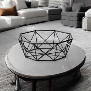 17" Black Metal Geometric Decorative Bowl