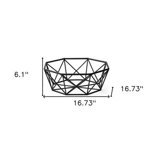 17" Black Metal Geometric Decorative Bowl