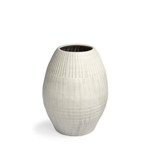 21" White Striped Ceramic Cylinder Floor Vase