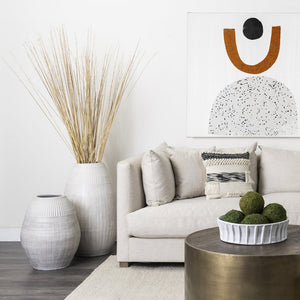 21" White Striped Ceramic Cylinder Floor Vase