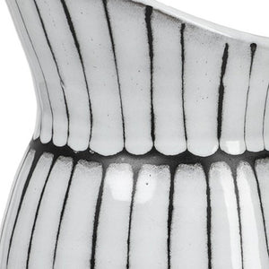 13" Black And White Ceramic Cylinder Jug Vase With Sculptural Details