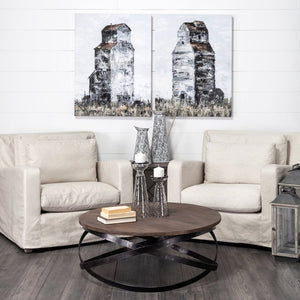 14" Black And White Abstract Cylinder Metal Jug Vase