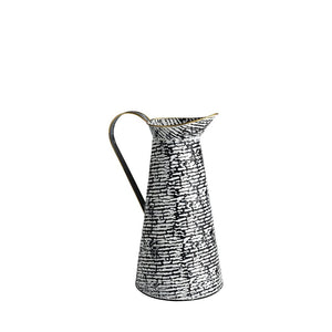 14" Black And White Abstract Cylinder Metal Jug Vase