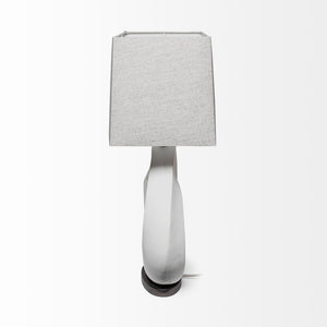 27" White Geometric Table Lamp With Gray Shade