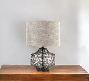 20" Black Lamp Base LED With Brown Shade