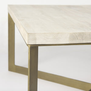 34" Beige Wood and Metal Square Coffee Table