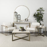 34" Beige Wood and Metal Square Coffee Table