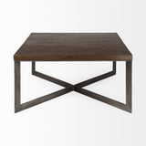 34" Brown Solid Wood and Metal Square Coffee Table