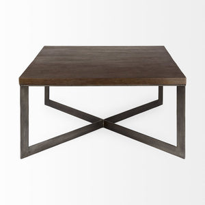 34" Brown Solid Wood and Metal Square Coffee Table