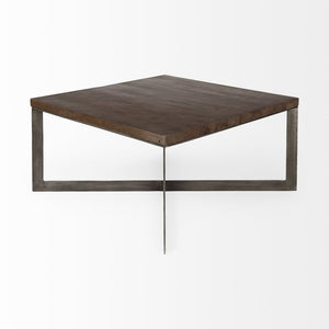 34" Brown Solid Wood and Metal Square Coffee Table