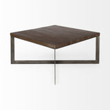 34" Brown Solid Wood and Metal Square Coffee Table