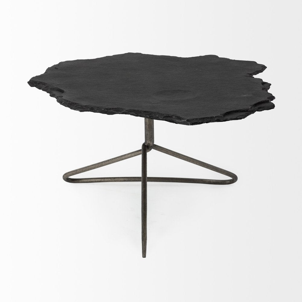 33" Black Wood and Metal Round Pedestal Coffee Table