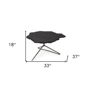 33" Black Wood and Metal Round Pedestal Coffee Table