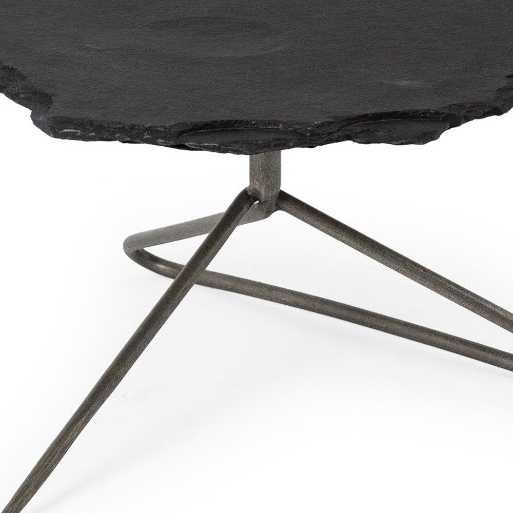 33" Black Wood and Metal Round Pedestal Coffee Table