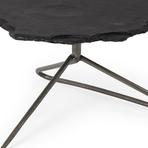 33" Black Wood and Metal Round Pedestal Coffee Table