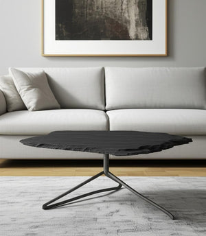 33" Black Wood and Metal Round Pedestal Coffee Table