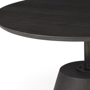 32" Dark Brown and Black Solid Wood and Iron Round Pedestal Coffee Table