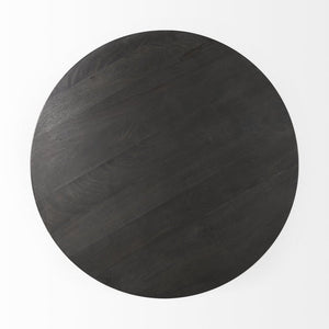 32" Dark Brown and Black Solid Wood and Iron Round Pedestal Coffee Table