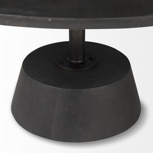 32" Dark Brown and Black Solid Wood and Iron Round Pedestal Coffee Table