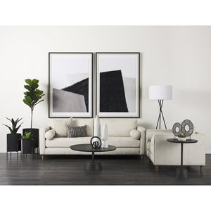 32" Dark Brown and Black Solid Wood and Iron Round Pedestal Coffee Table