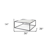 36" White and Black Genuine Marble and Metal Square Frame Coffee Table