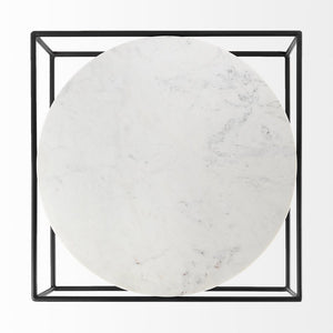 36" White and Black Genuine Marble and Metal Square Frame Coffee Table