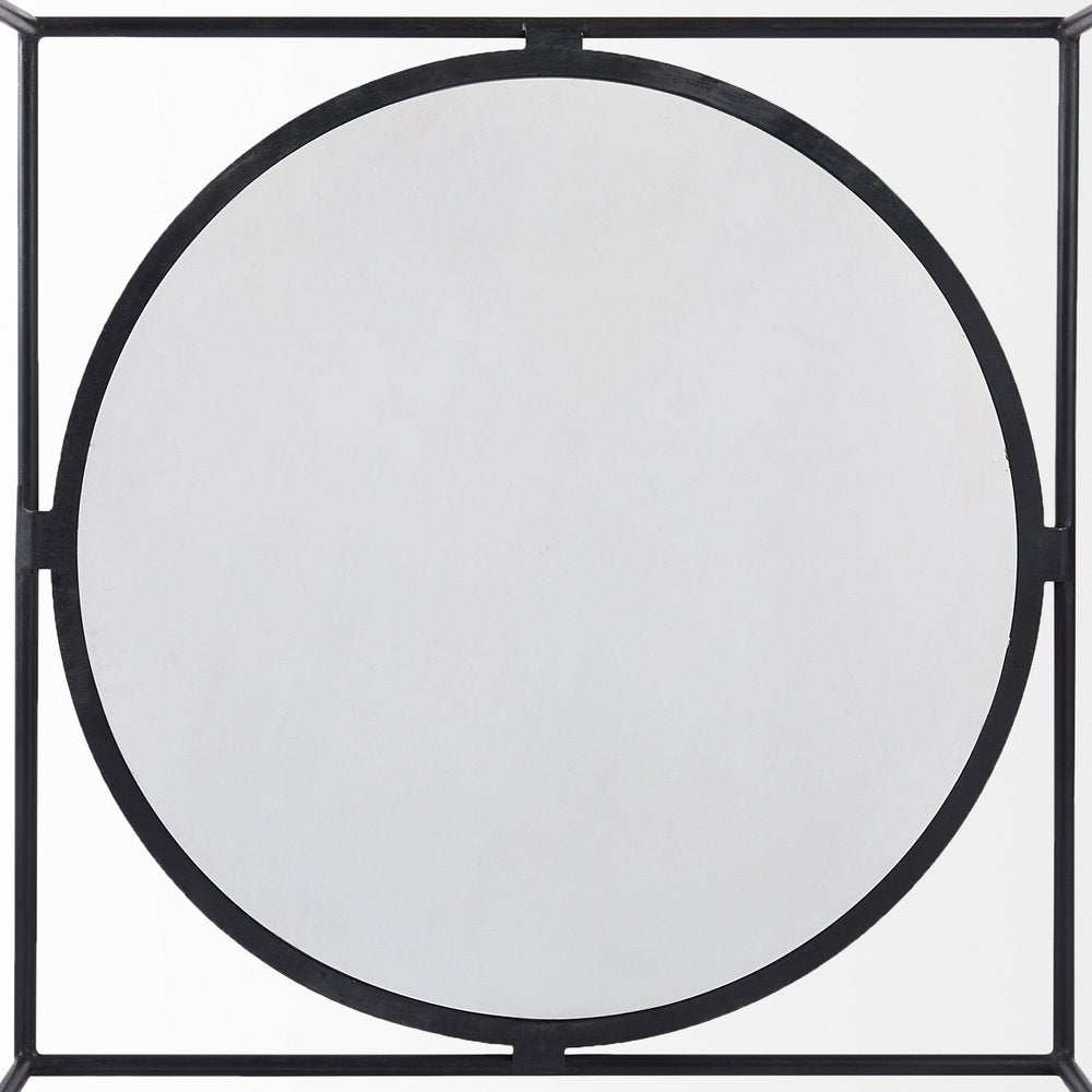 36" White and Black Genuine Marble and Metal Square Frame Coffee Table