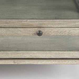 42" Gray and Black Glass and Metal Square Coffee Table With Shelf