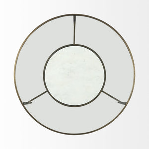 36" Clear and Bronze Glass and Metal Round Coffee Table With Shelf