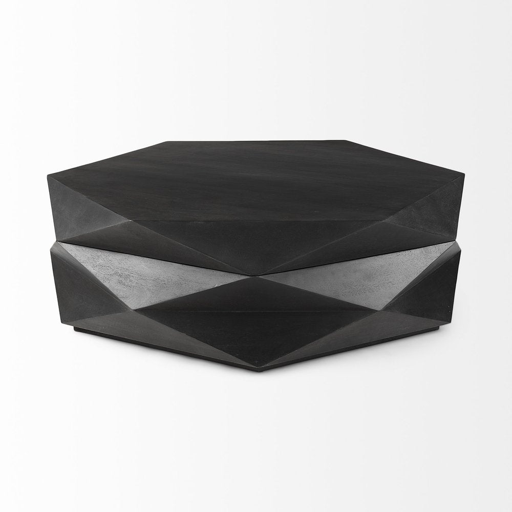 48" Black Wood Octagon Solid Coffee Table