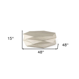 48" Natural Solid Wood Hexagon Lift Top Solid Coffee Table