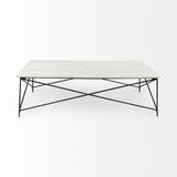 35" White Genuine Marble and Metal Coffee Table