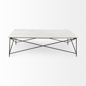 35" White Genuine Marble and Metal Coffee Table