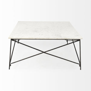 35" White Genuine Marble and Metal Coffee Table