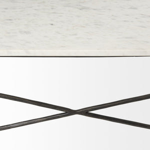 35" White Genuine Marble and Metal Coffee Table