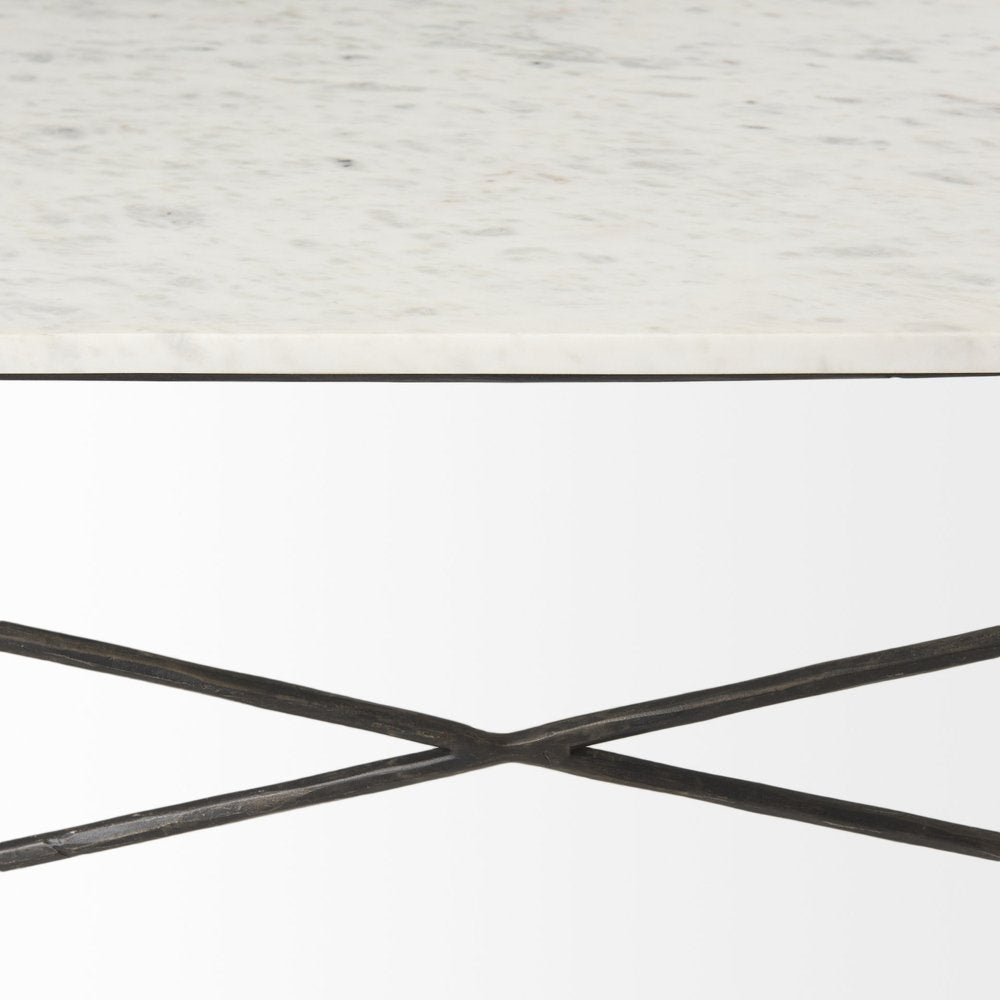 35" White Genuine Marble and Metal Coffee Table