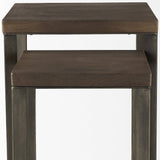 Set of Two Brown Solid Wood and Metal Square Cross Legs Nested Tables