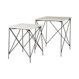 Set of Two White and Black Marble and Metal Square Nested Tables