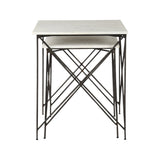Set of Two White and Black Marble and Metal Square Nested Tables