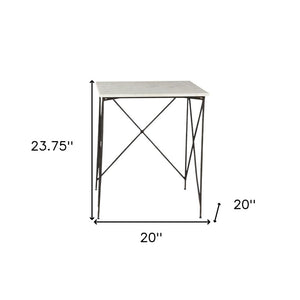 Set of Two White and Black Marble and Metal Square Nested Tables