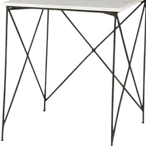 Set of Two White and Black Marble and Metal Square Nested Tables